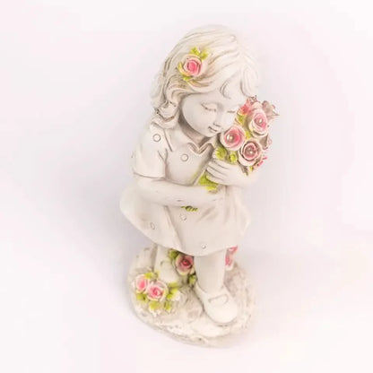 Solar Fairy Ornament Light Garden Decoration Stone Effect Girl Flowers Lighting