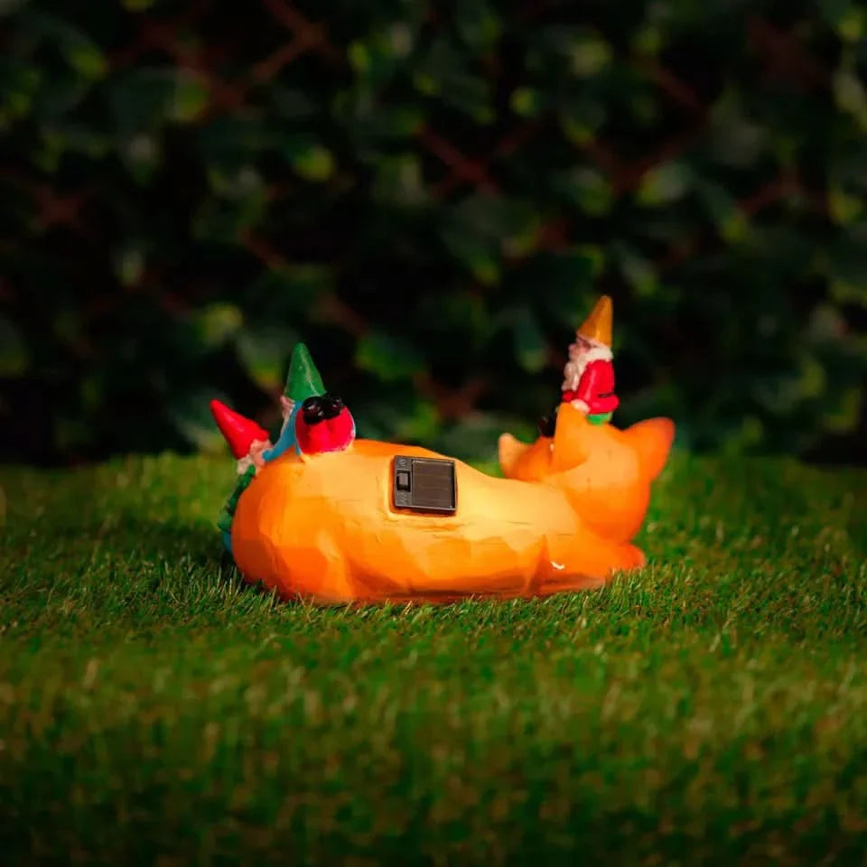 Solar Sleeping Fox Gnome Garden Ornament with LED Light