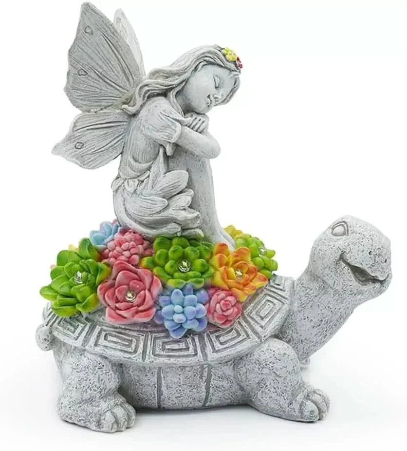 Solar Fairy Tortoise LED Garden Statue Resin Ornament 20cm