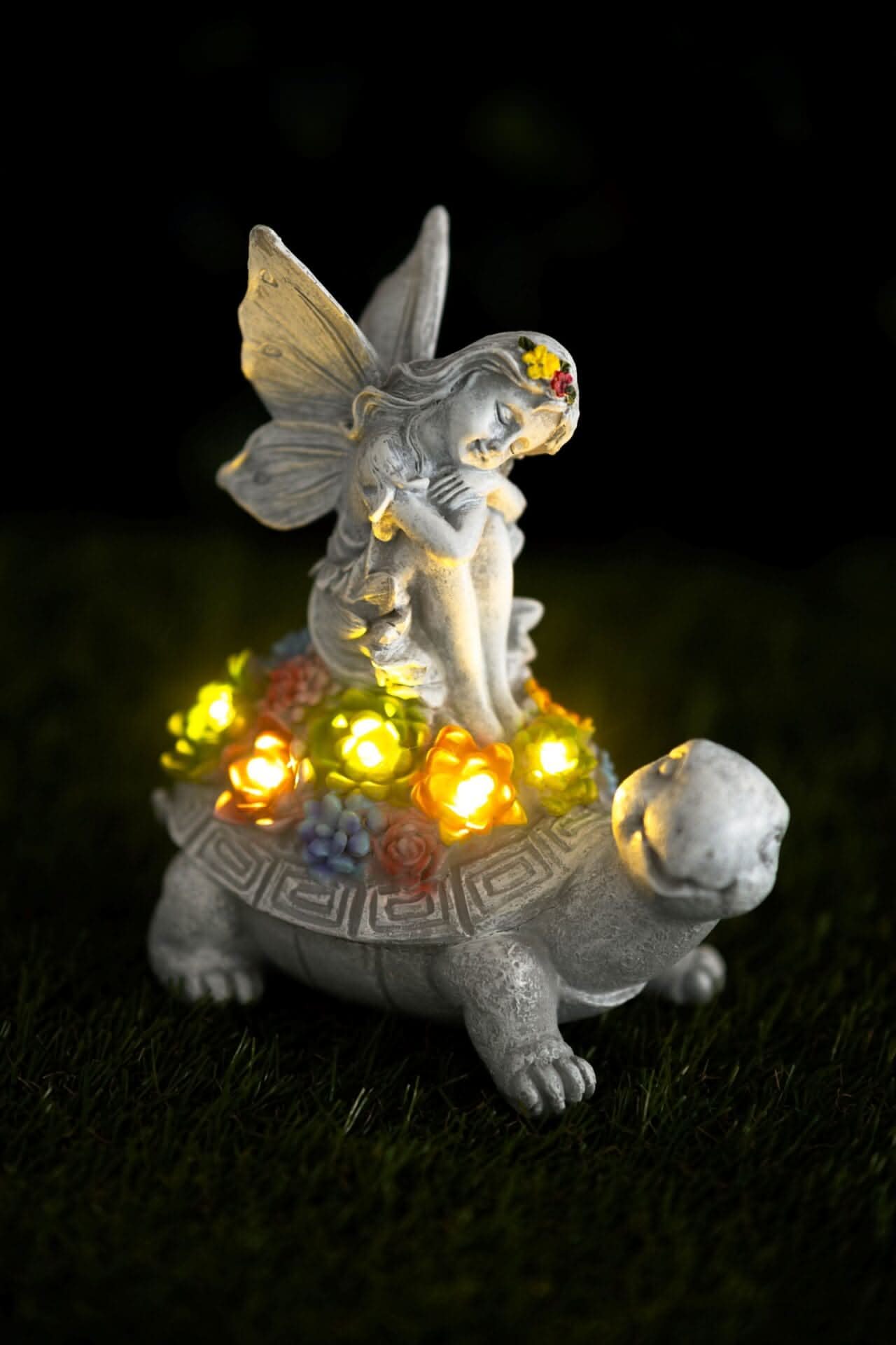 Solar Fairy Tortoise LED Garden Statue Resin Ornament 20cm