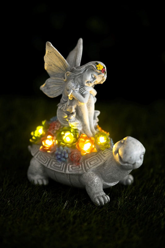 Solar Fairy Tortoise LED Garden Statue Resin Ornament 20cm