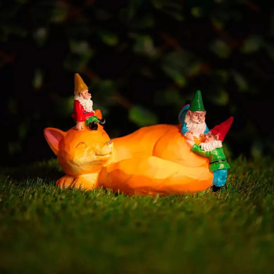 Solar Sleeping Fox Gnome Garden Ornament with LED Light - Taylors Garden Buildings (view 1)