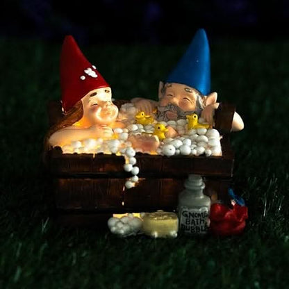 Solar Gnome Bathtub Garden Ornament – Light Up Patio & Flower Bed Decor
