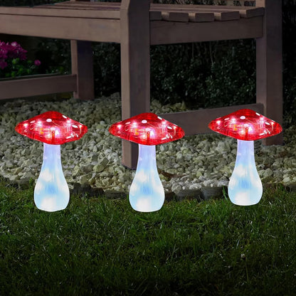 Solar Magic Mushroom Stake Lights Pack of 3 Garden Path Lights