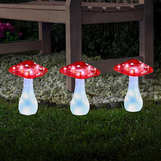 Solar Magic Mushroom Stake Lights Pack of 3 Garden Path Lights