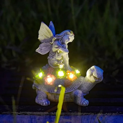 Solar Fairy Tortoise LED Garden Statue Resin Ornament 20cm