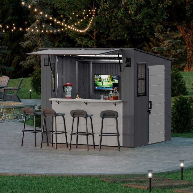 Suncast Cabana Entertainment Shed & Bar 8x7 - Cool Grey