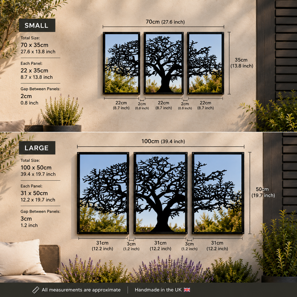 Three Panel Tree Garden Mirror – Outdoor Acrylic Wall Art - Taylors Garden Buildings (view 3)