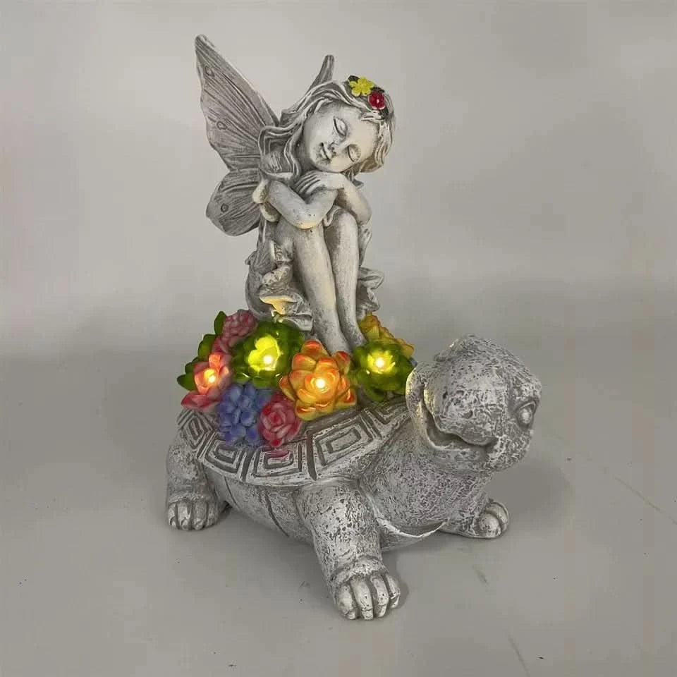 Solar Fairy Tortoise LED Garden Statue Resin Ornament 20cm