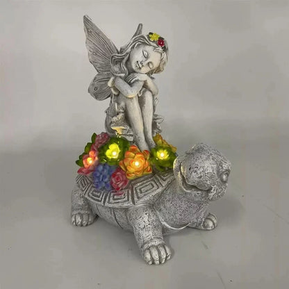 Solar Fairy Tortoise LED Garden Statue Resin Ornament 20cm