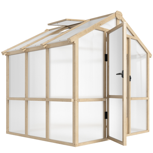 Outsunny 6.6 x 6ft Wooden Polycarbonate Greenhouse with Lockable Door, Brown