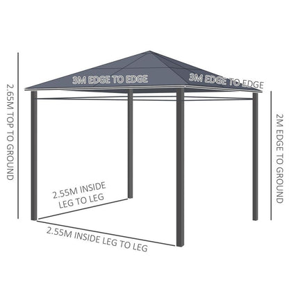 Premium 3x3m Hardtop Gazebo for Garden Parties with Polycarbonate Roof and Curtains - UV Resistant and Weatherproof