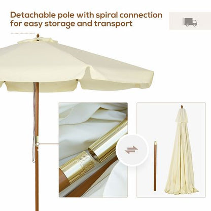 Outsunny Garden Parasol Patio Umbrella with Ruffles and Wooden Pole Beige
