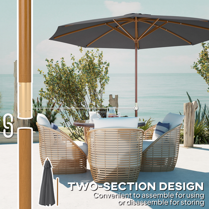 Outsunny Wooden Garden Parasol with Rope Pulley Mechanism