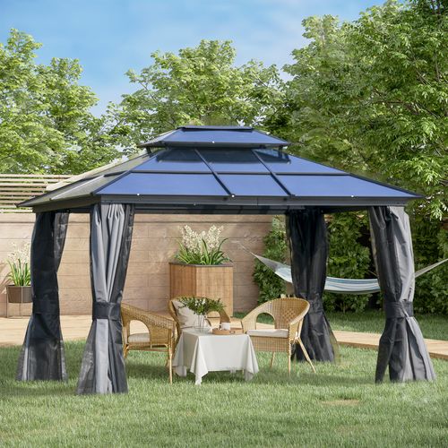 3.6x3m Polycarbonate Hardtop Patio Gazebo Steel Frame Net Sidewalls
