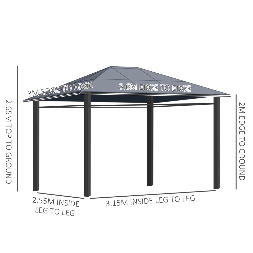 3.6x3(m) Hardtop Gazebo w/ Polycarbonate Curtains - Outsunny