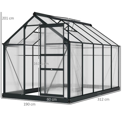 High-Quality 6x10ft Polycarbonate Greenhouse w/ Aluminium Frame & Slide Door - Perfect for All Plants