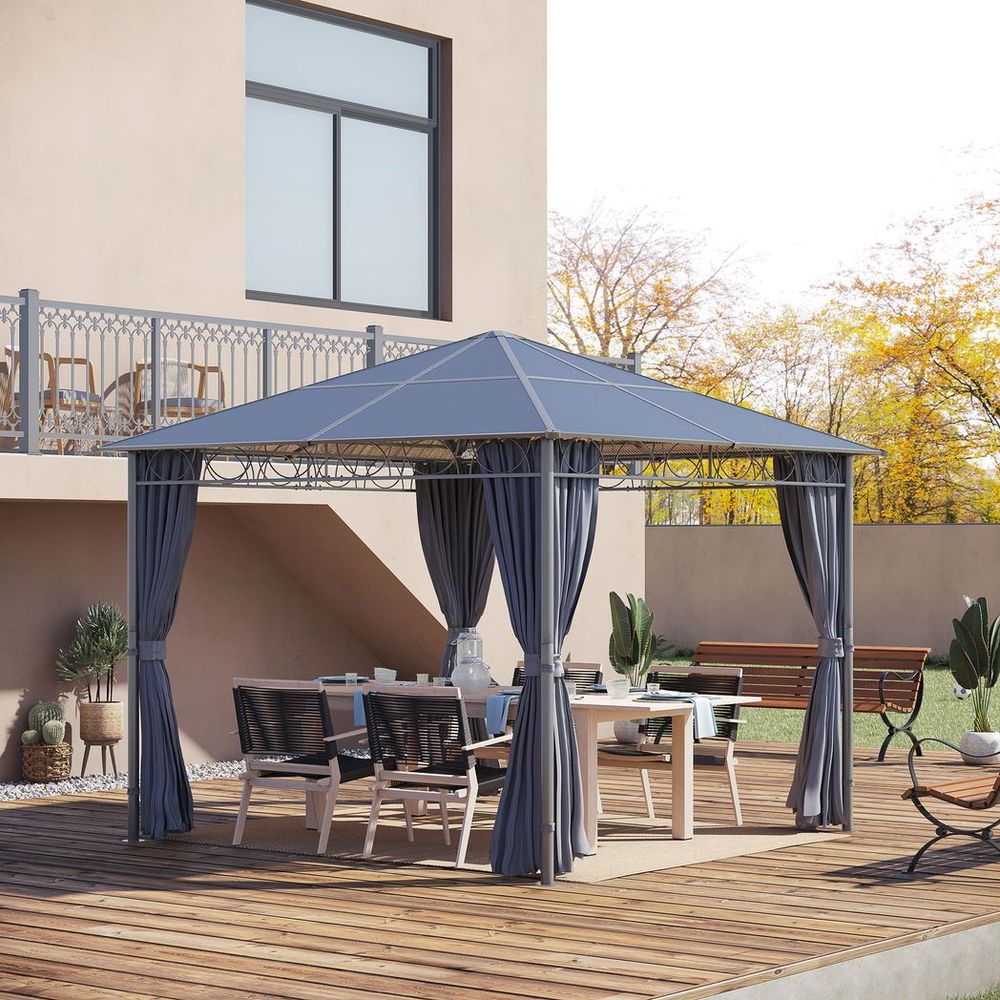 Premium 3x3m Hardtop Gazebo for Garden Parties with Polycarbonate Roof and Curtains - UV Resistant and Weatherproof