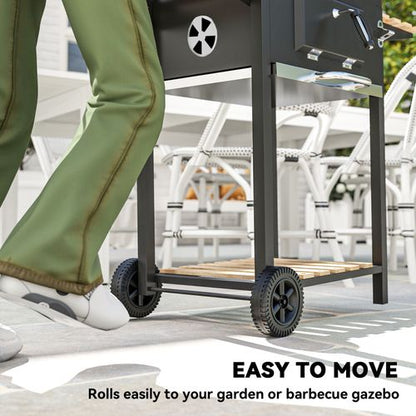 Outsunny Charcoal BBQ Grill with Warming Rack 3 Shelves Temperature Gauge