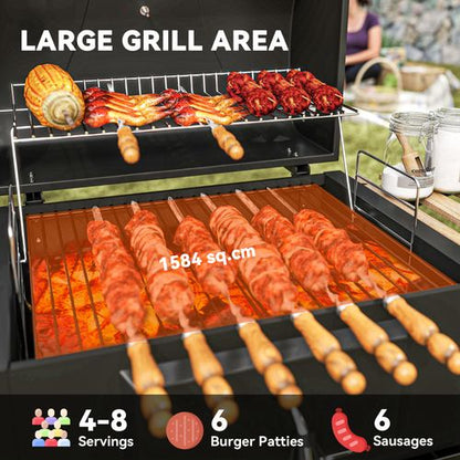 Outsunny Charcoal BBQ Grill with Warming Rack 3 Shelves Temperature Gauge