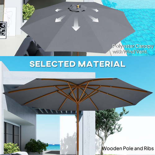 Outsunny Wooden Garden Parasol with Rope Pulley Mechanism