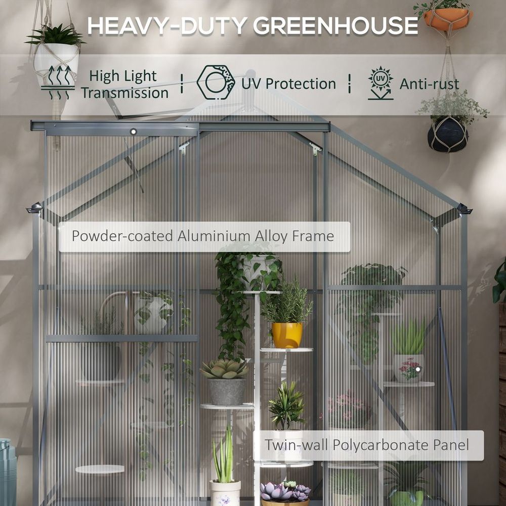 Outsunny 6x2.5ft Polycarbonate Greenhouse Aluminium Dark Grey - Durable, Spacious & Efficient