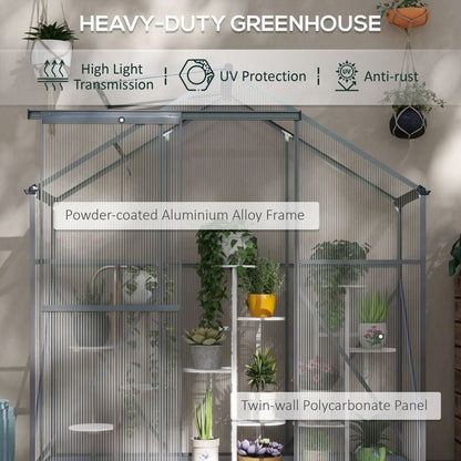 Outsunny 6x2.5ft Polycarbonate Greenhouse Aluminium Dark Grey - Durable, Spacious & Efficient