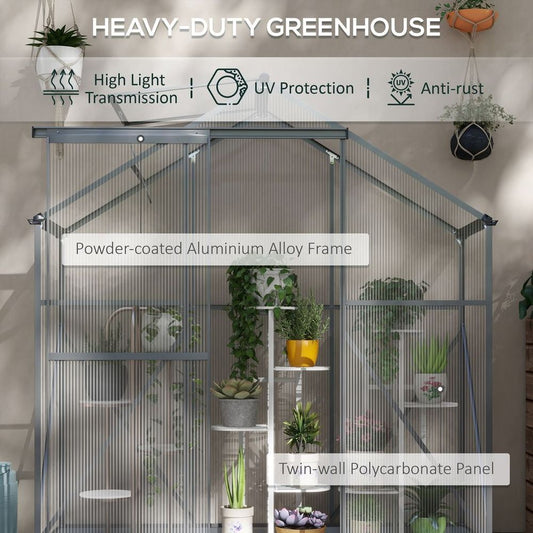 Outsunny 6x2.5ft Polycarbonate Greenhouse Aluminium Dark Grey - Durable, Spacious & Efficient
