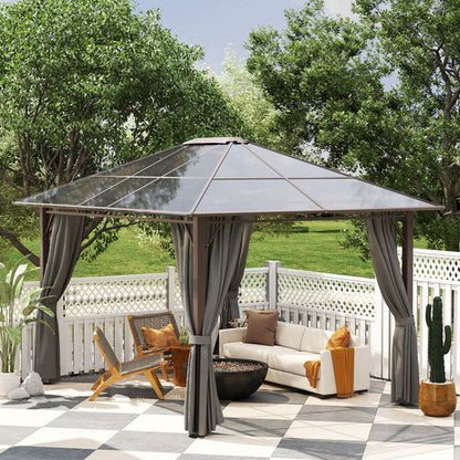 Outsunny 3.6x3(m) Hardtop Gazebo Garden Pavilion w/ Polycarbonate Roof, Grey