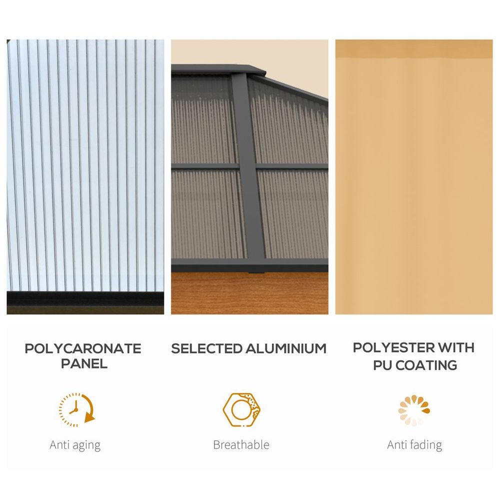 Premium Khaki Hardtop Gazebo | Polycarbonate Roof | Aluminium & Steel Frame | Patio
