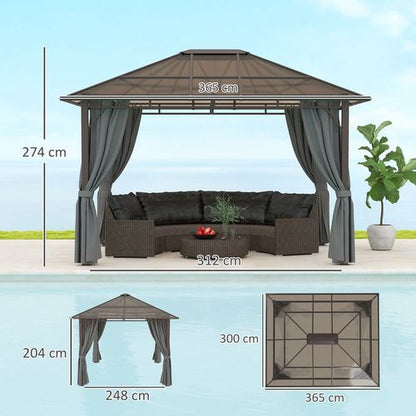 Outsunny 3.6x3(m) Hardtop Gazebo Garden Pavilion w/ Polycarbonate Roof, Grey