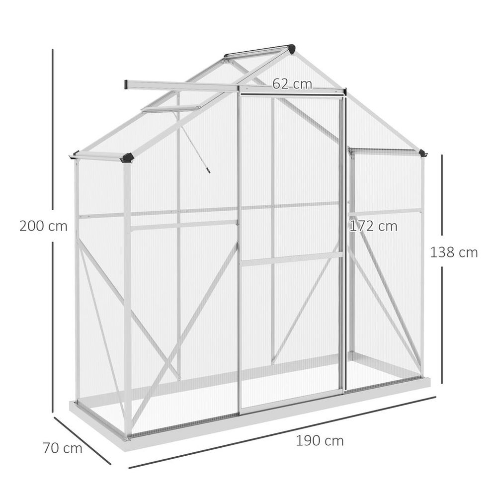 Outsunny 6x2.5ft Polycarbonate Greenhouse, Aluminium Frame, Silver
