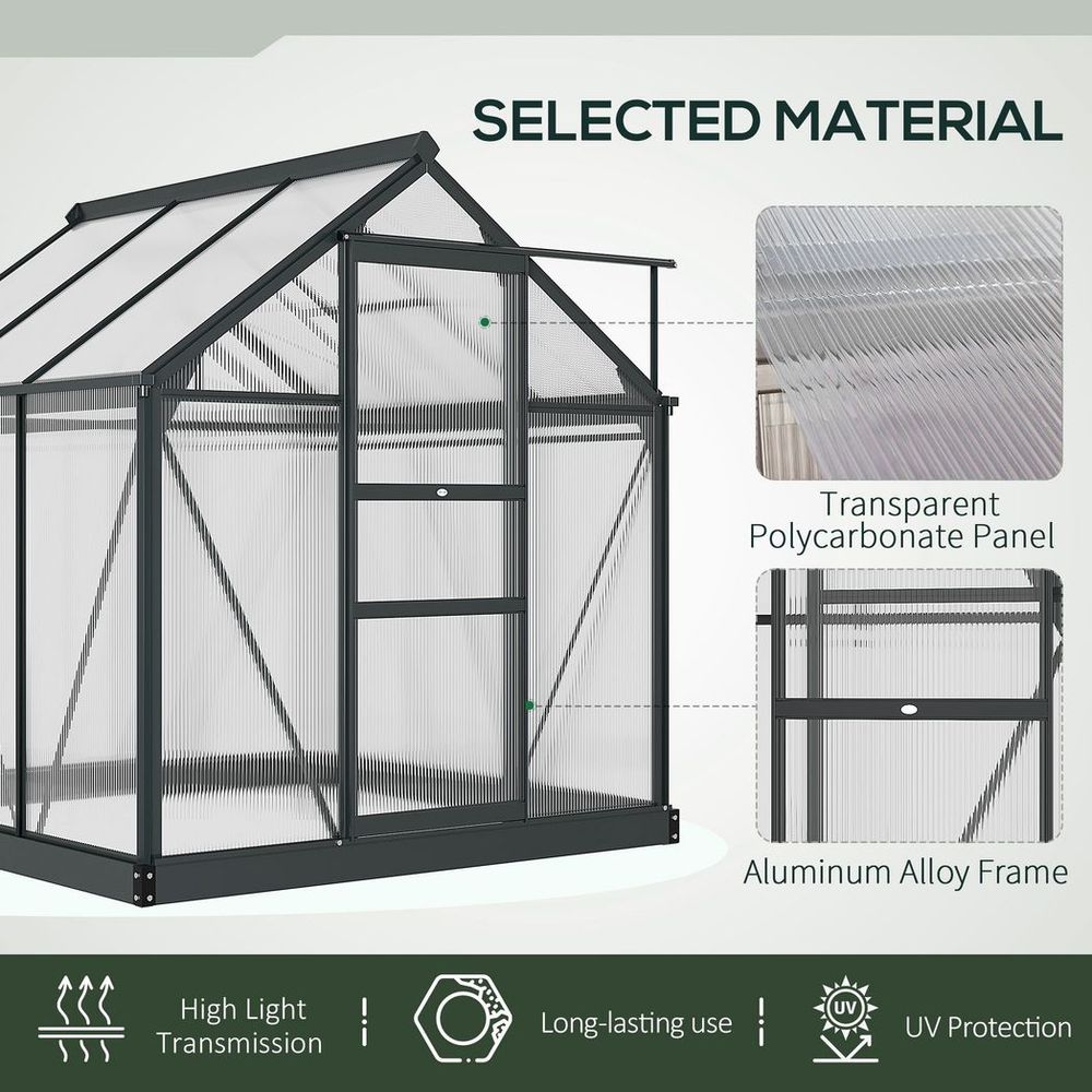 Premium Polycarbonate Walk-In Greenhouse | Aluminium Frame | 6x6ft | Slide Door