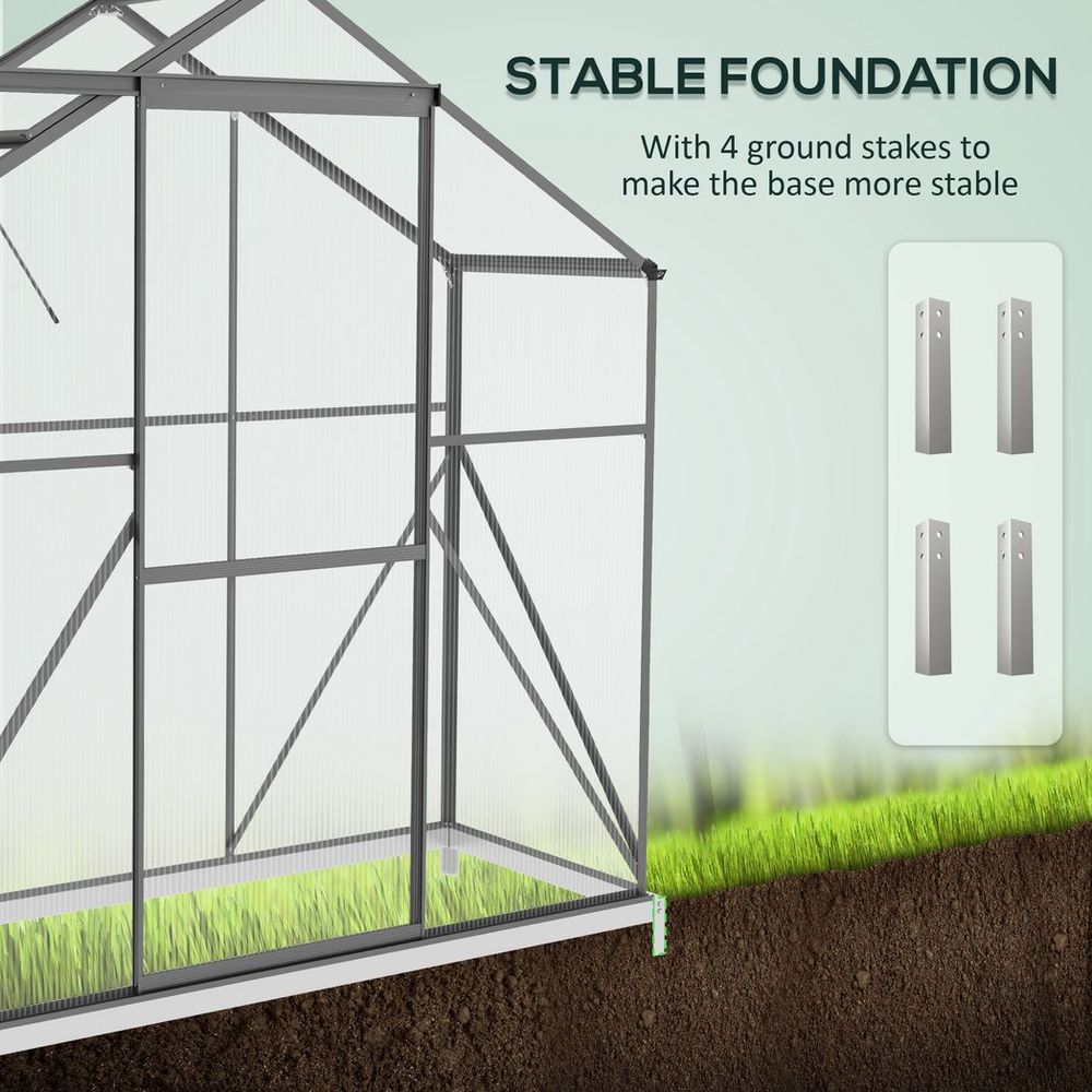 Outsunny 6x2.5ft Polycarbonate Greenhouse Aluminium Dark Grey - Durable, Spacious & Efficient