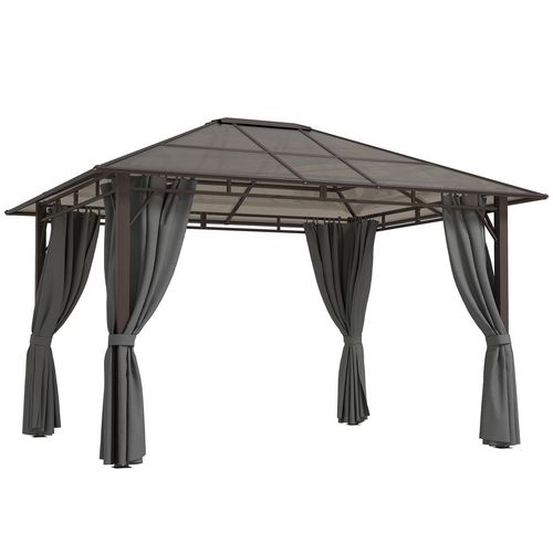 Outsunny 3.6x3(m) Hardtop Gazebo Garden Pavilion w/ Polycarbonate Roof, Grey