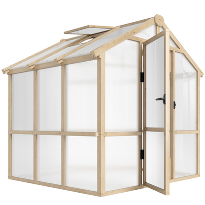 Outsunny 6.6 x 6ft Wooden Polycarbonate Greenhouse with Lockable Door, Brown