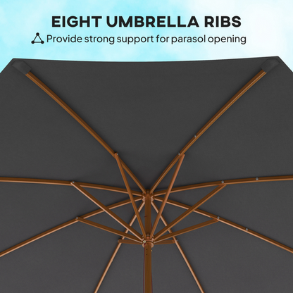 Outsunny Wooden Garden Parasol with Rope Pulley Mechanism