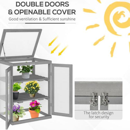 3-tier Wood Greenhouse Plant Storage Shelf Garden Cold Frame Grow House