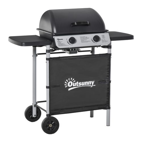 Outsunny Propane Gas Barbecue Grill 2 Burner Cooking BBQ 5.6 kW w/ Side Shelves