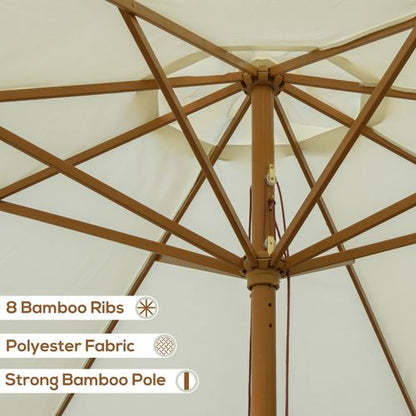 Outsunny Garden Parasol Patio Umbrella with Ruffles and Wooden Pole Beige