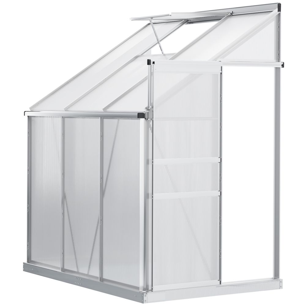 6 x 4ft Polycarbonate Greenhouse Aluminum Roof Vent, Rain Gutter Sliding Door,