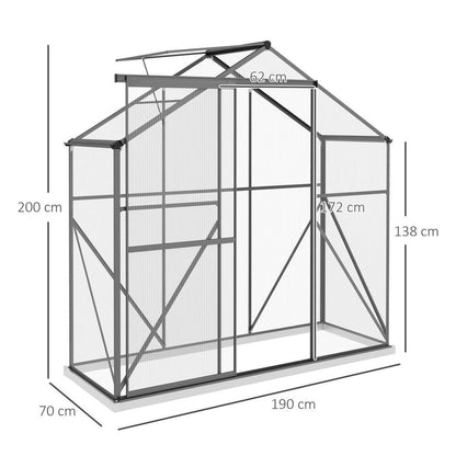 Outsunny 6x2.5ft Polycarbonate Greenhouse Aluminium Dark Grey - Durable, Spacious & Efficient