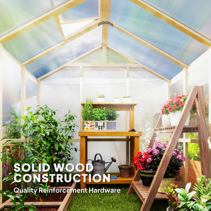Outsunny 6.6 x 6ft Wooden Polycarbonate Greenhouse with Lockable Door, Brown