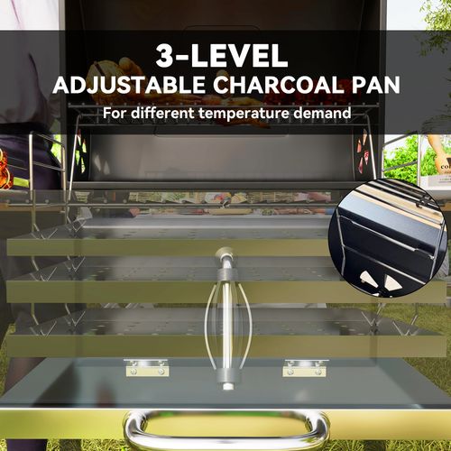 Outsunny Charcoal BBQ Grill with Warming Rack 3 Shelves Temperature Gauge