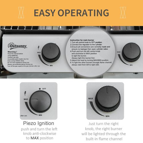 Outsunny Propane Gas Barbecue Grill 2 Burner Cooking BBQ 5.6 kW w/ Side Shelves