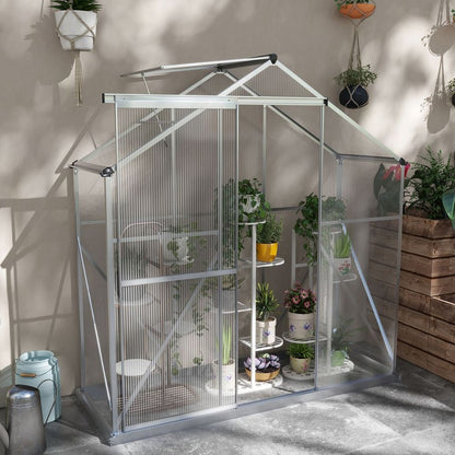Outsunny 6x2.5ft Polycarbonate Greenhouse, Aluminium Frame, Silver