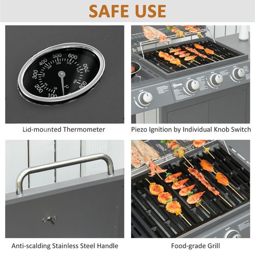 Outsunny Gas Barbecue Grill 3+1 Burner Garden BBQ w/ Large Cooking Area