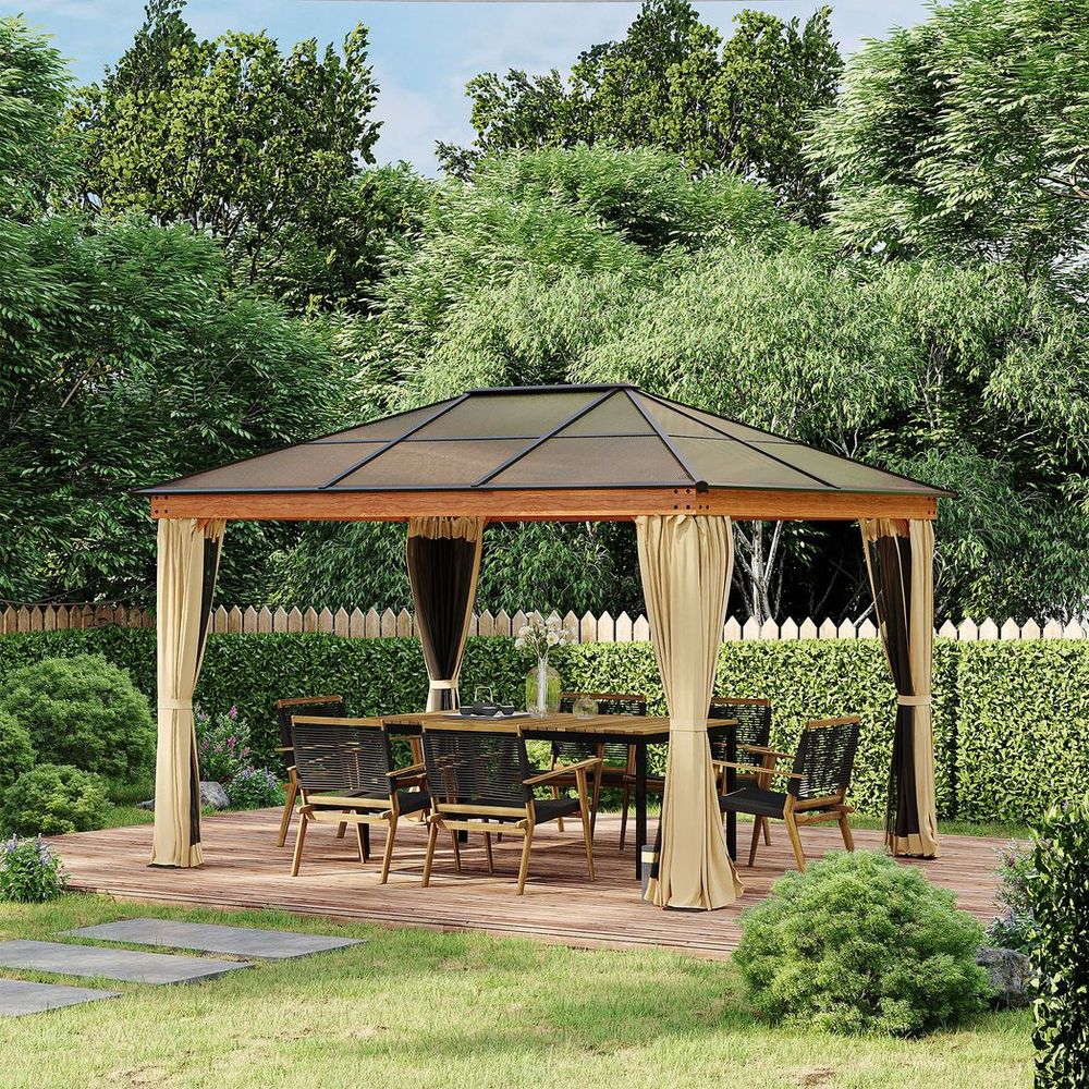 Premium Khaki Hardtop Gazebo | Polycarbonate Roof | Aluminium & Steel Frame | Patio