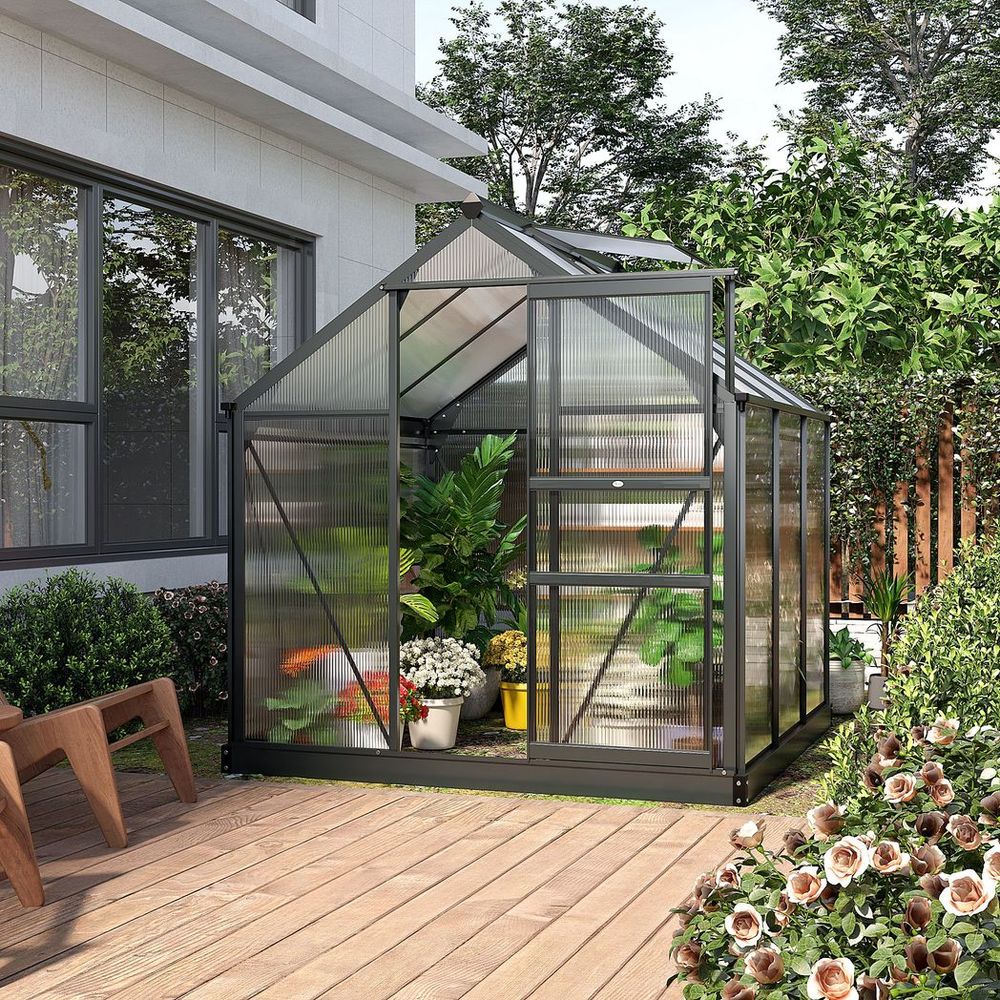 Premium Polycarbonate Walk-In Greenhouse | Aluminium Frame | 6x6ft | Slide Door