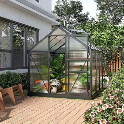 Premium Polycarbonate Walk-In Greenhouse | Aluminium Frame | 6x6ft | Slide Door